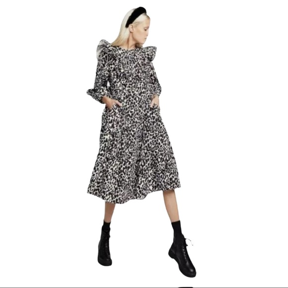 Sandy Liand for Target Women’s Leopard Print Puff Sleeve Midi Dress Size XS - Picture 1 of 14